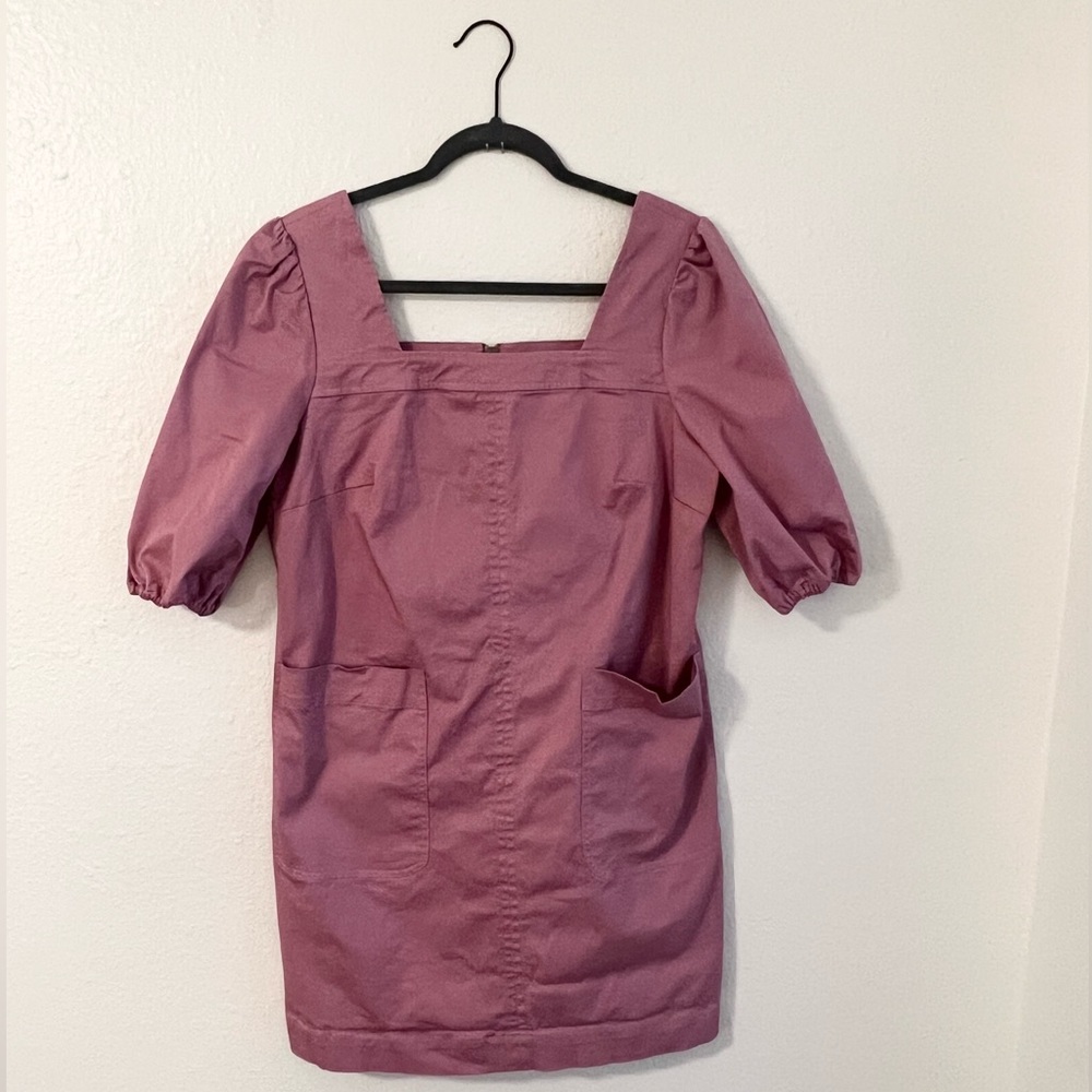 LDT Alice Ruched Short Puff Sleeve Square Neck Mini Dress Pink Womens - 10